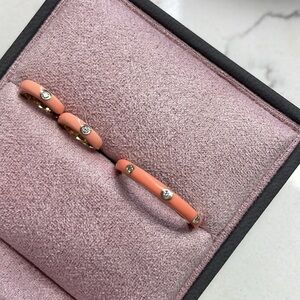 EF Collection 14k Coral Enamel and Diamond Mini Huggie Earrings and Ring Set